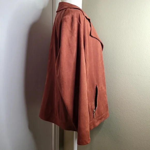 Chicos Rust Faux Leather Full Zip Elongated Jacket Size 12/14 - Picture 5 of 13